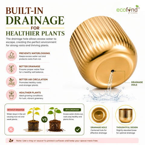 ecofynd Set of 2 Linea Patterned Golden Groove Planter – Gold Finish