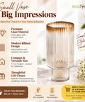 ecofynd Glass Vase for Flowers & Decor – Symmetrical Ribbed Pattern | Clear