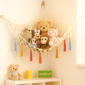 Ecofynd Boho Bliss: Macrame Toy Hammock for Playful Spaces