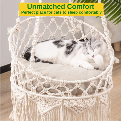 Macrame Hanging Cat Hammock with Cat Bed – Ecofynd