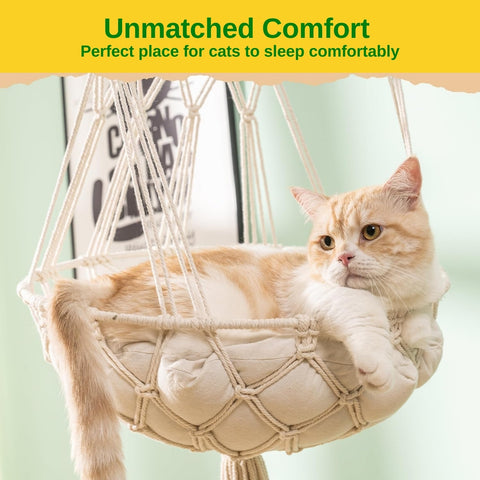Tiardey Macrame Cat Hammock - Hand-Woven Hanging Cat Bed With Tassels For Indoor Windows (39x12in)