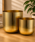 ecofynd Set of 2 Linea Patterned Golden Groove Planter – Gold Finish