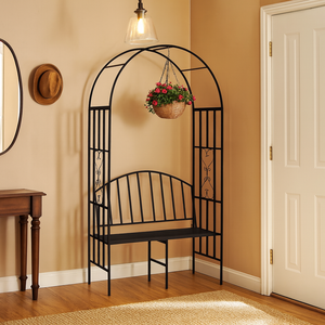 ecofynd Wide Garden Arch with 2-Seater Bench – 6.6 ft Metal Arbor Trellis