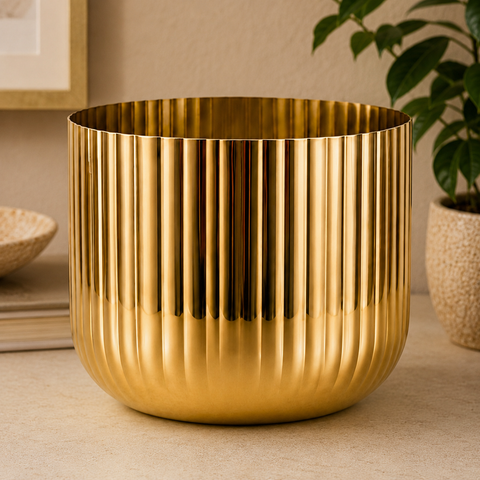 ecofynd Linea Patterned Golden Groove Planter 6.2 Inches
