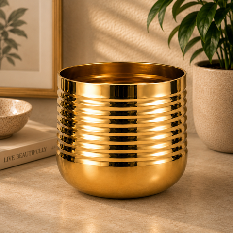 ecofynd Premium Golden Metal Planter – 5 Inch, Spiral Design