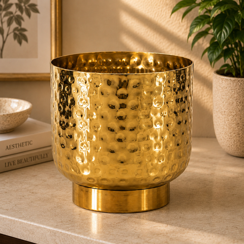 ecofynd Premium Golden Metal Planter – 5 Inch, Goblet Design