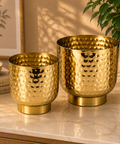 ecofynd Premium Golden Metal Planter – Set of 2, Goblet Design