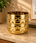 ecofynd Premium Golden Metal Planter – 5 Inch, Symmetrical Oval Design
