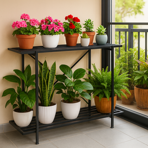 ecofynd Eric 2-Tier Metal Plant Stand – Stylish Indoor & Balcony Organizer