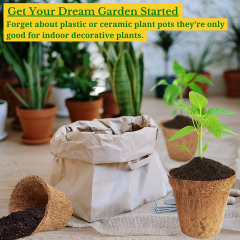 coir planter pots Ecofynd Biodegradable 4 Inch Coco Coir Pots for Seedlings & Herbs (Set