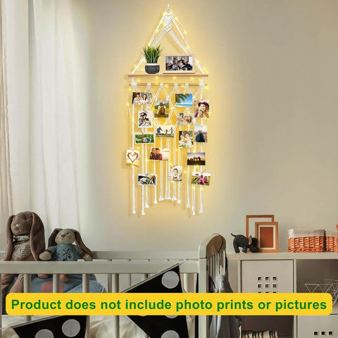 Ecofynd Venice Moments – Macrame Photo Display Wall Art with Lights