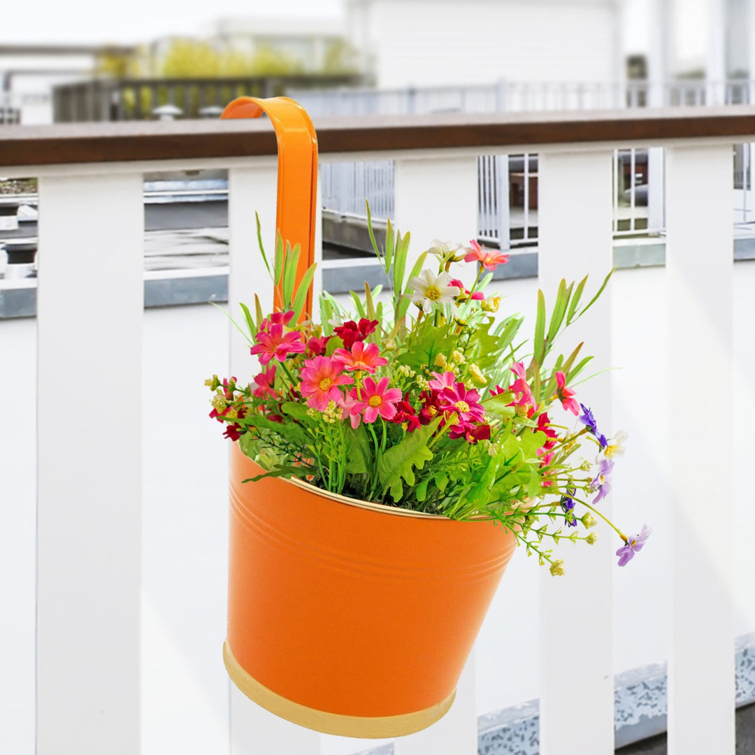 Round Railing Planters 7-Inch Round Orange Gold Railing Planter – Ecofynd Modern Balcony Pot