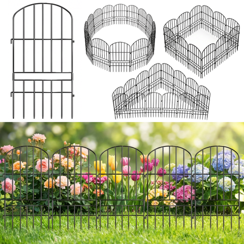 ecofynd Long Grill Garden Fence – Black Iron Arc Panels (Set of 5/10)