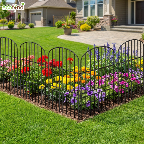 ecofynd Long Grill Garden Fence – Black Iron Arc Panels (Set of 5/10)