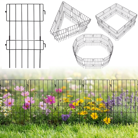 ecofynd Decorative Garden Fence – Black Iron Rectangular Panels (Set of 5/10)