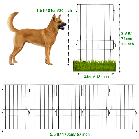 ecofynd Decorative Garden Fence – Black Iron Rectangular Panels (Set of 5/10)