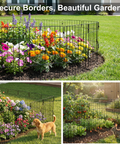 ecofynd Decorative Garden Fence – Black Iron Rectangular Panels (Set of 5/10)