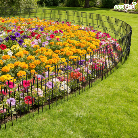 ecofynd Decorative Garden Fence – Black Iron Rectangular Panels (Set of 5/10)