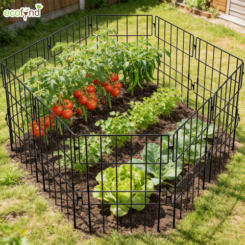 ecofynd Decorative Garden Fence – Black Iron Rectangular Panels (Set of 5/10)