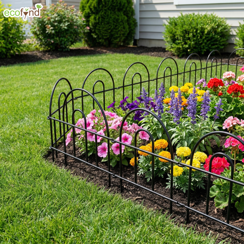 ecofynd Decorative Garden Fence – Black Iron Arc Panels (Set of 5/10)