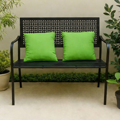 ecofynd Black 2-Seater Garden Bench – Compact Iron Outdoor Seating