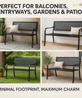 ecofynd Black 2-Seater Garden Bench – Compact Iron Outdoor Seating