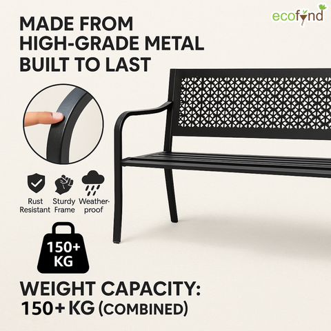 ecofynd Black 2-Seater Garden Bench – Compact Iron Outdoor Seating