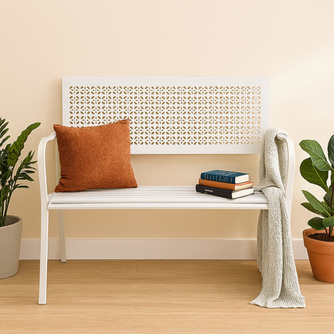 ecofynd White 2-Seater Garden Bench – Compact Iron Outdoor Seating