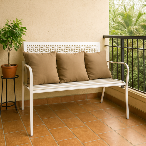 ecofynd White 3-Seater Garden Bench – Durable Iron Outdoor Seating