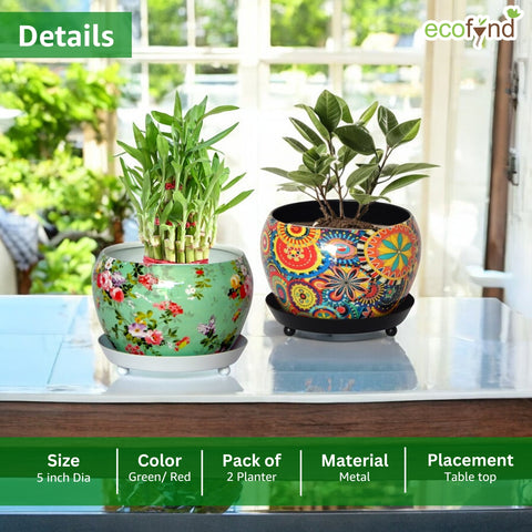ceramic flower pots india Set of 2 Glossy Floral Ceramic Planters – Hand-Painted Indoor Pots by – Ecofynd