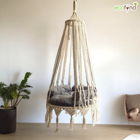 Ecofynd Premium Boho Macrame Swing Chair – Indoor Outdoor Hammock