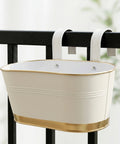 ecofynd Metal Balcony Railing Planter – Stylish White & Gold Hanging Flower Pot