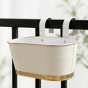 ecofynd Metal Balcony Railing Planter – Stylish White & Gold Hanging Flower Pot