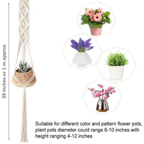 ecofynd Bohemian Macrame Plant Hanger – Set of 3 (Ivory, Cotton)