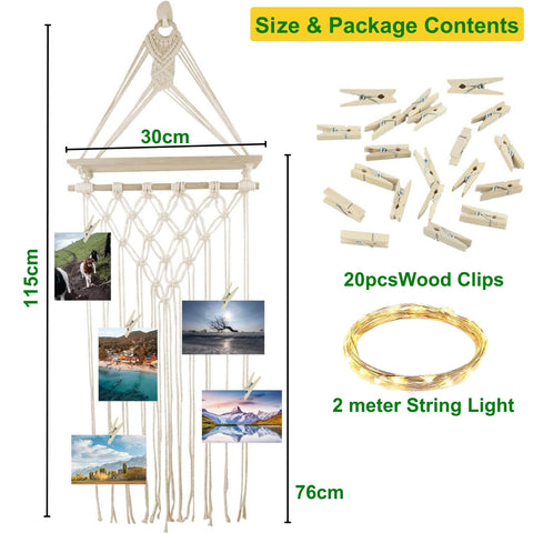 Ecofynd Venice Moments – Macrame Photo Display Wall Art with Lights