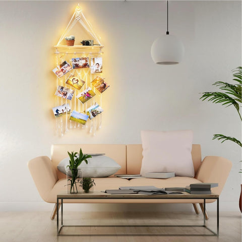 Ecofynd Venice Moments – Macrame Photo Display Wall Art with Lights