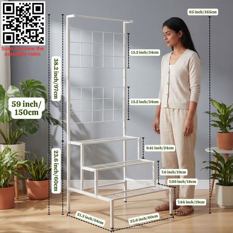 ecofynd White 3-Tier Metal Planter Stand with Trellis Back – Space-Saving Plant Display