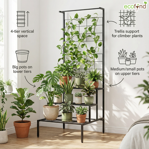 metal plant stand with hanging bar 3-Tier Metal Plant Stand – Iron Shelf for Home & Balcony Décor – Ecofynd