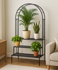 ecofynd Metal Plant Stand with Arch Trellis | 3-Tier Ladder Design for Potted & Hanging Plants | Ecofynd