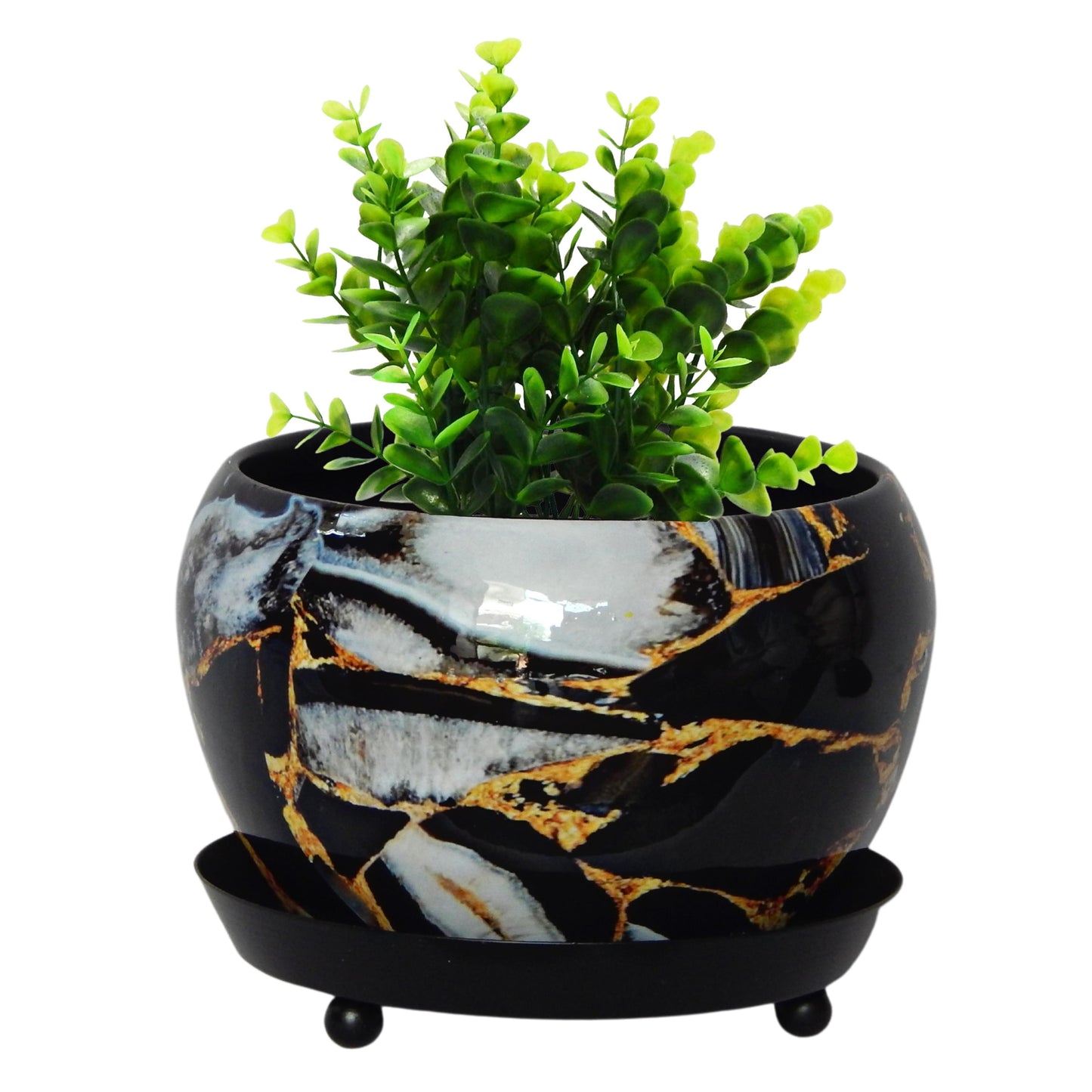 Lily Black Metal Pot with Saucer Plate