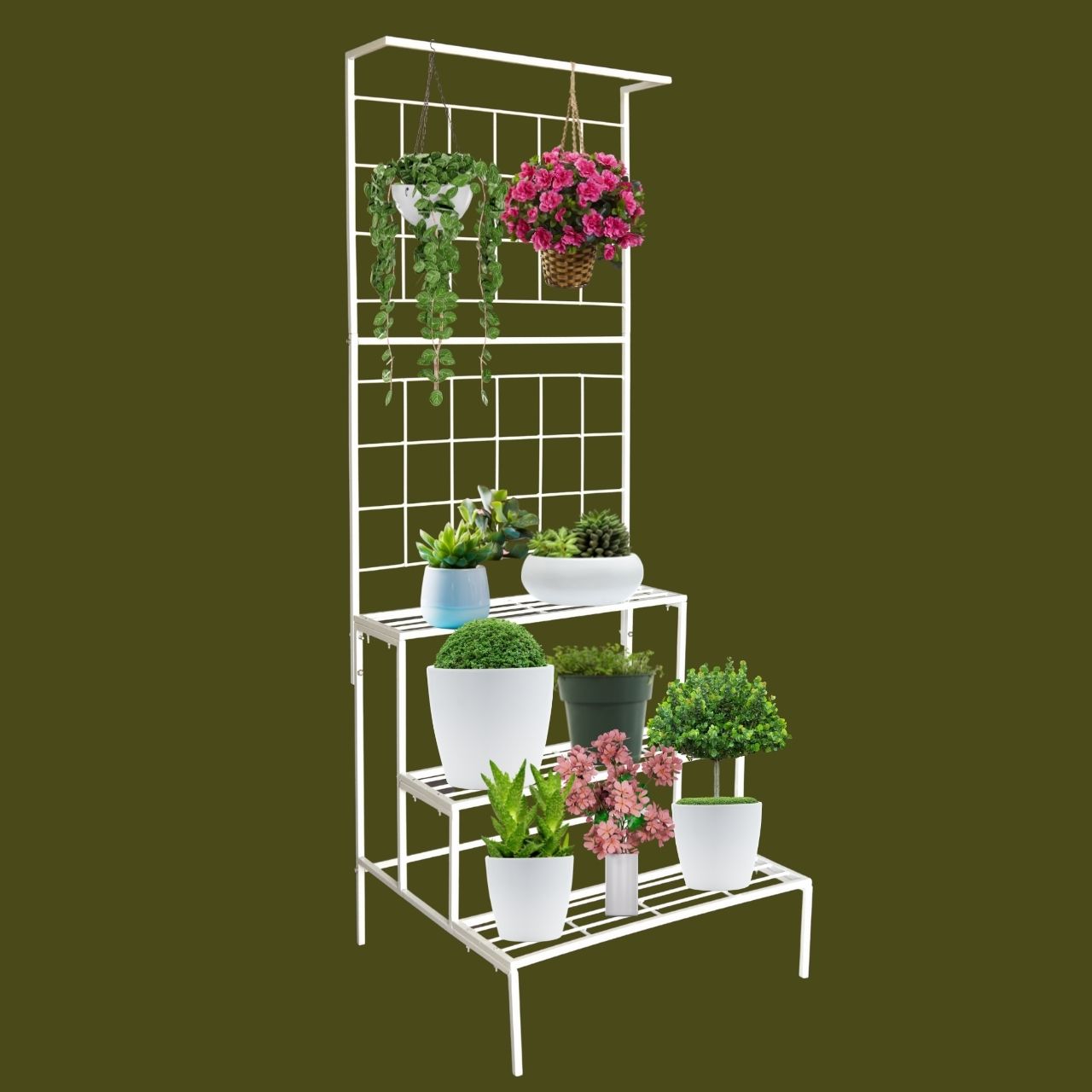 3 Tier White Metal Plant Stand