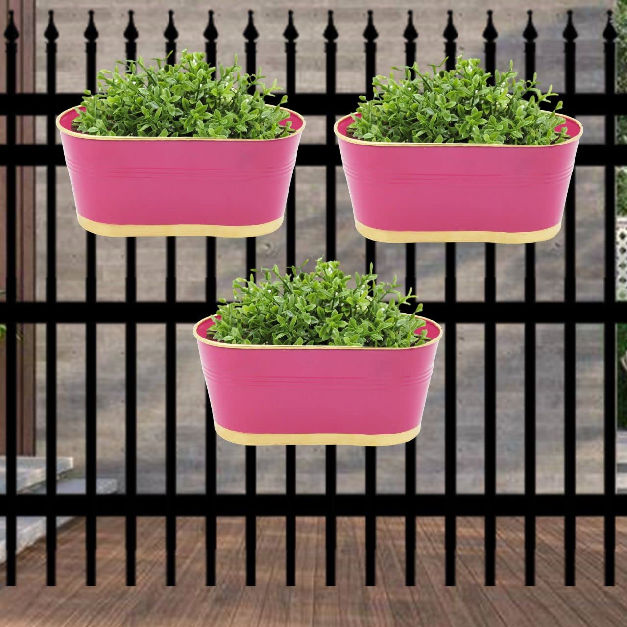 Oval Pink/Gold 12" Balcony Railing Planter