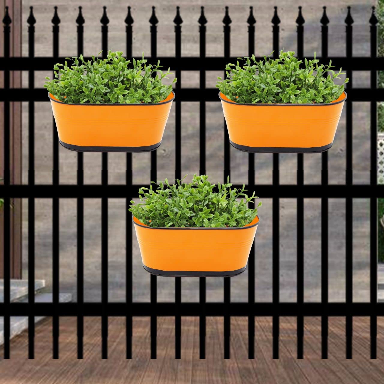 Oval Orange/Black 10" Balcony Railing Planter