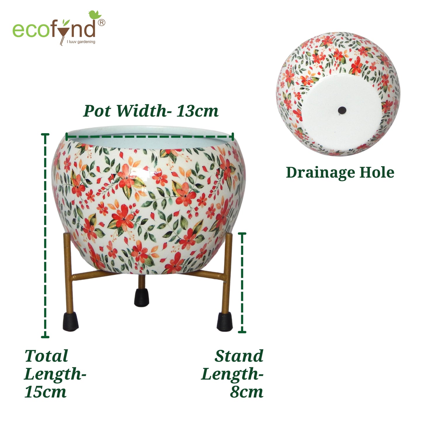 Lio White Floral Metal Pot with Stand