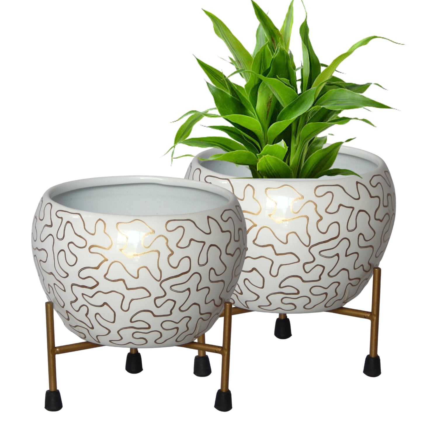 Lio White/Gold Metal Pot with Stand