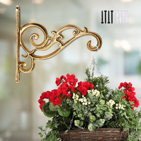 gold plant hanger bracket Golden Finish Aluminium Wall Plant Bracket – 30kg Heavy-Duty Hook