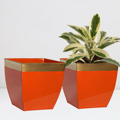 large orange outdoor plant pots Midland 8” Metal Planter – Tapered Square