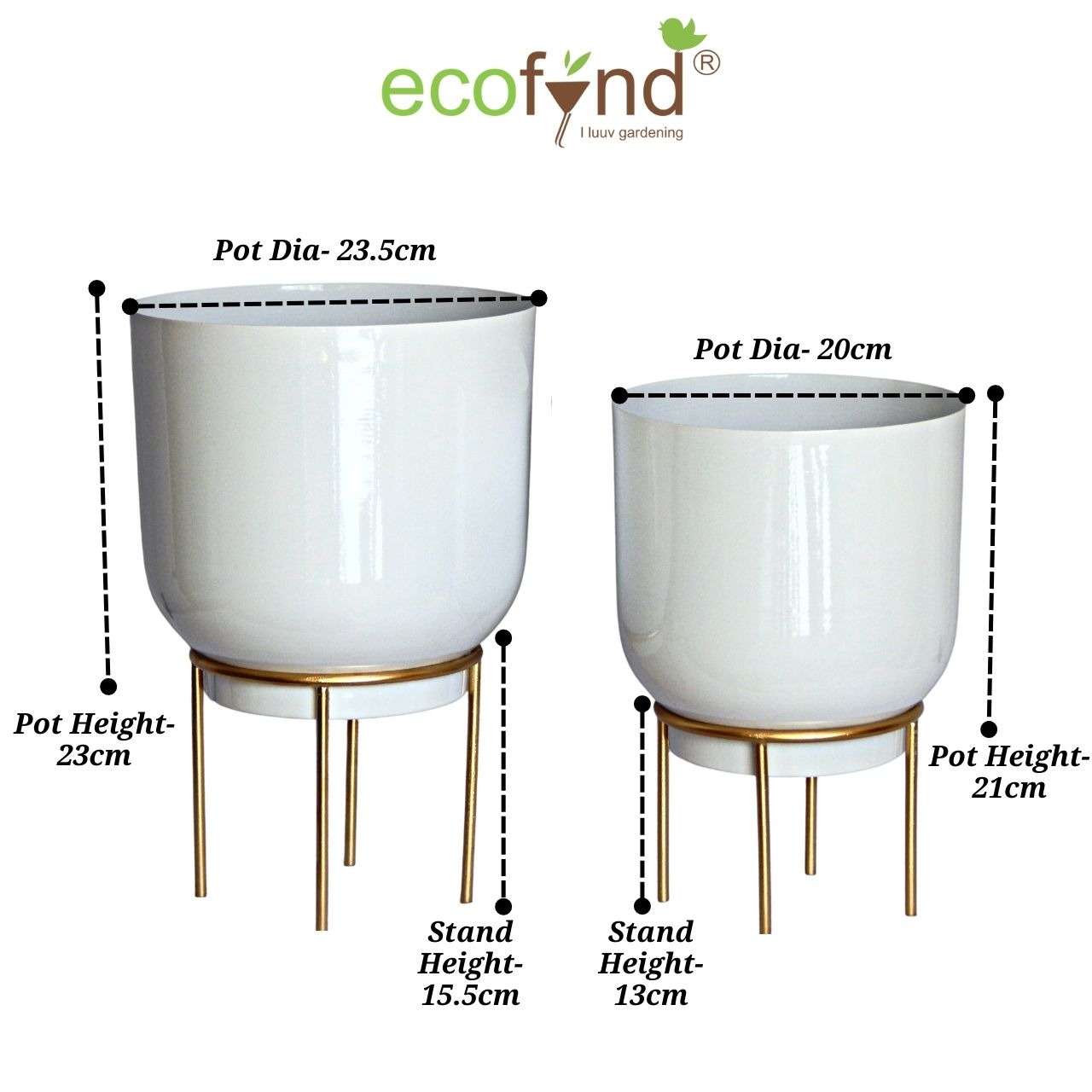 Eva White Metal Plant Pot with Stand (Set of 2)
