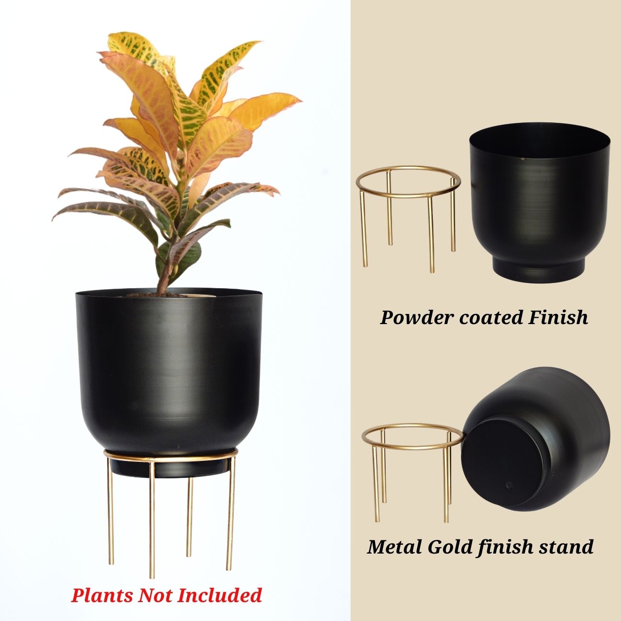 Eva Black Metal Plant Pot with Stand (Set of 2)