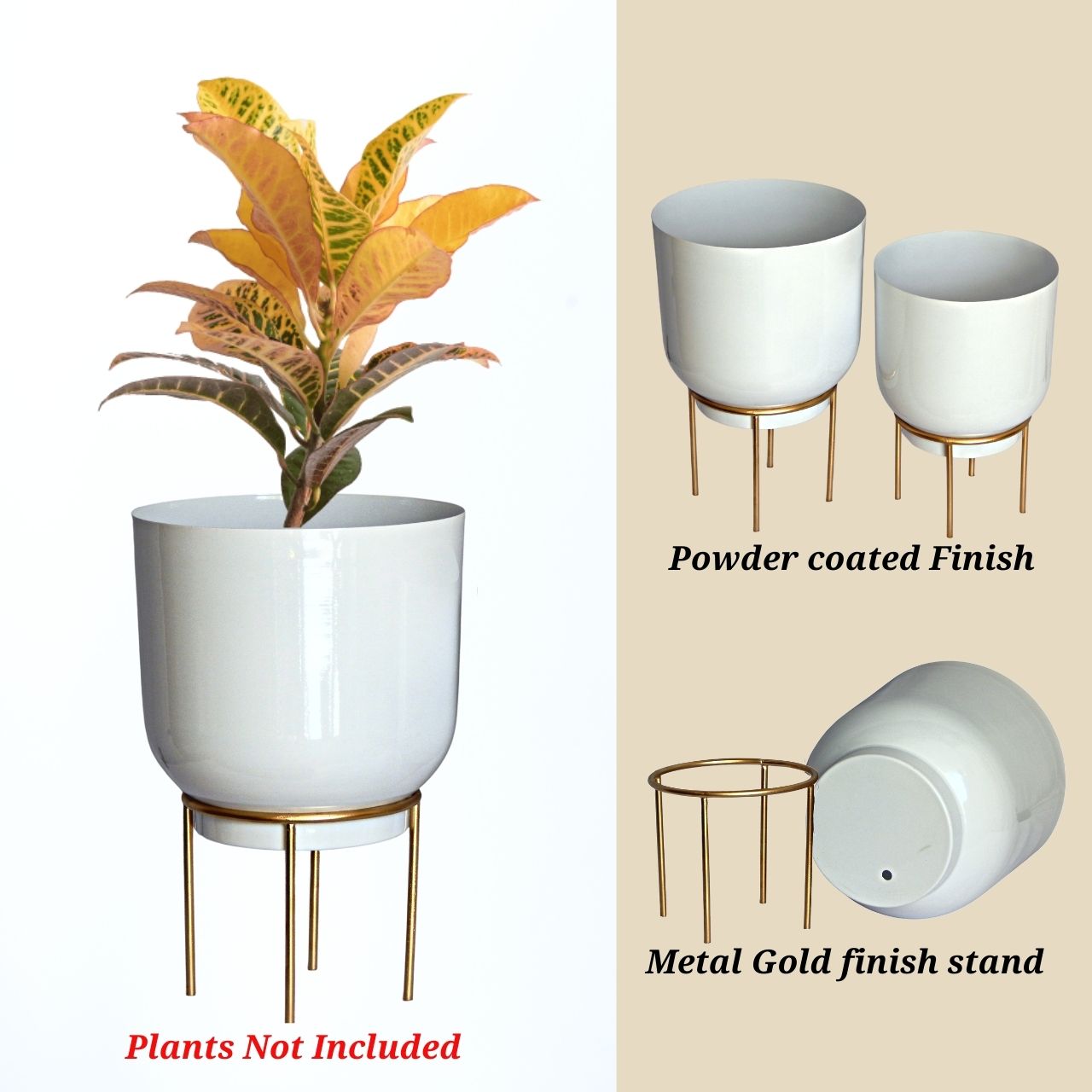Eva White Metal Plant Pot with Stand (Set of 2)